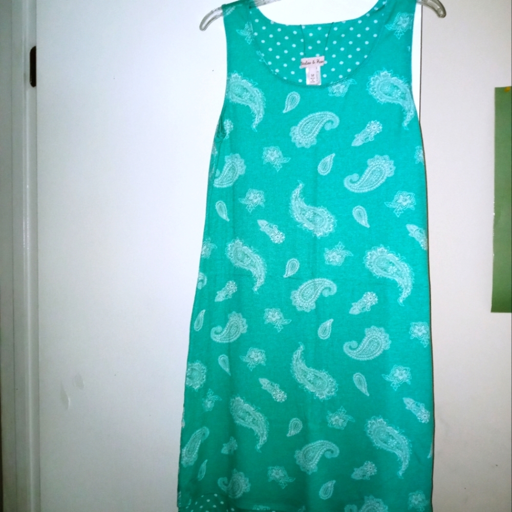 Harlow & Rose Green/White Paisley/Polka Dot Sleeveless Reversible Dress M